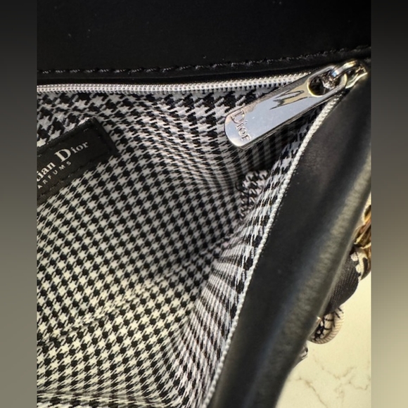 Christian DIOR beauty CD chain bag scarf clutch purse shoulder black leather - Picture 5 of 8